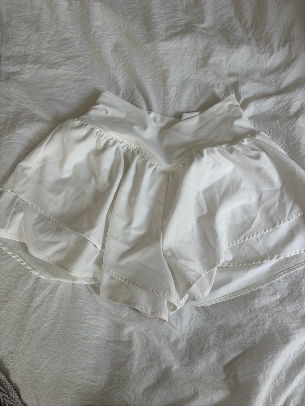 White Layered Ruffle Skort with High Waist